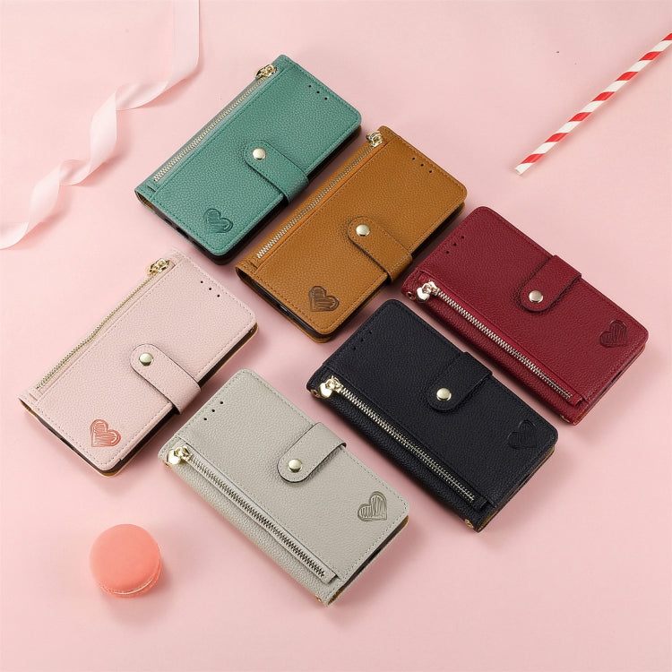 Funda de Cuero con Cordón y Cremallera Love para Teléfono TCL 50 5G (Negra)