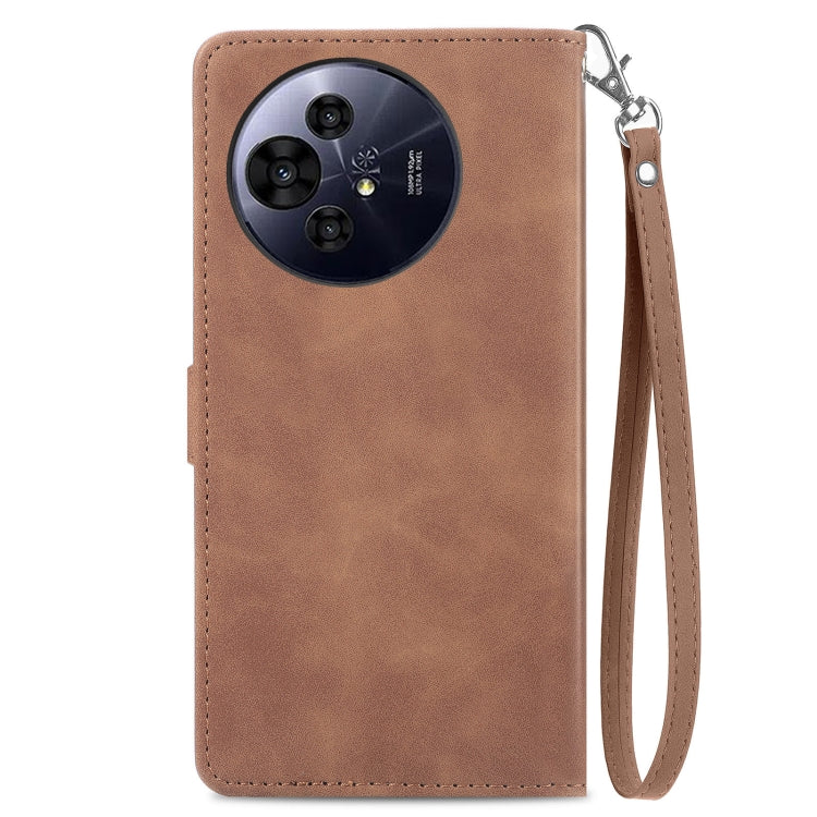 Funda de Cuero con Cremallera Nxtpaper para TCL 50 Pro (Marrón) con Diseño de Flores en Relieve