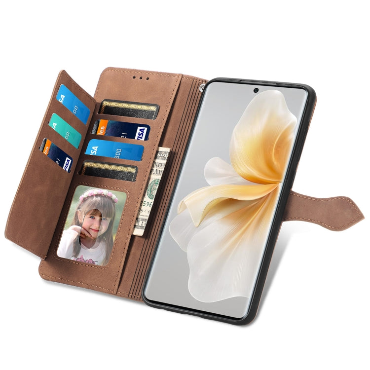 Funda de Cuero con Cremallera Nxtpaper para TCL 50 Pro (Marrón) con Diseño de Flores en Relieve