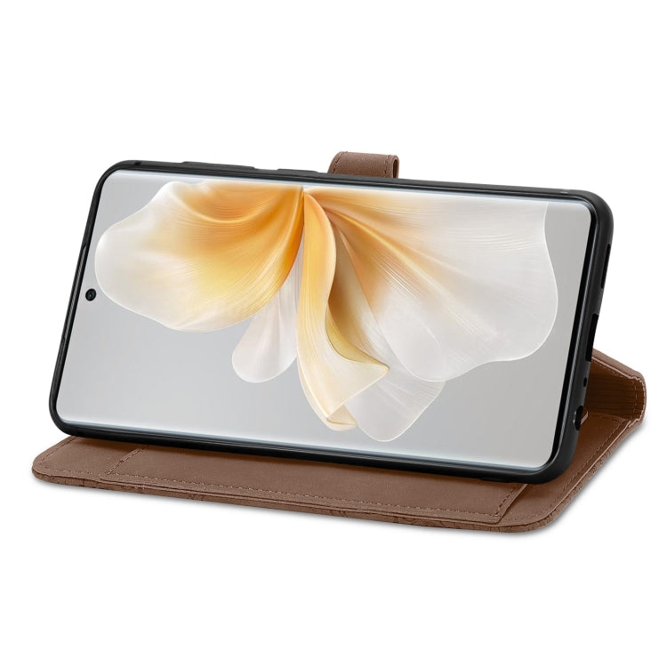 Funda de Cuero con Cremallera Nxtpaper para TCL 50 Pro (Marrón) con Diseño de Flores en Relieve