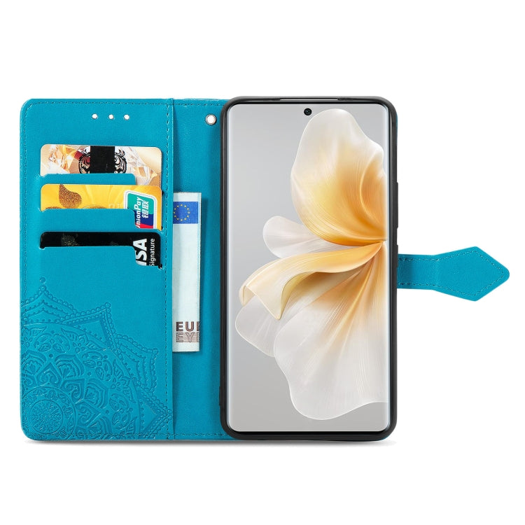 Funda de Cuero con Relieve Flor de Mandala para Teléfono TCL 50 5G (Azul)
