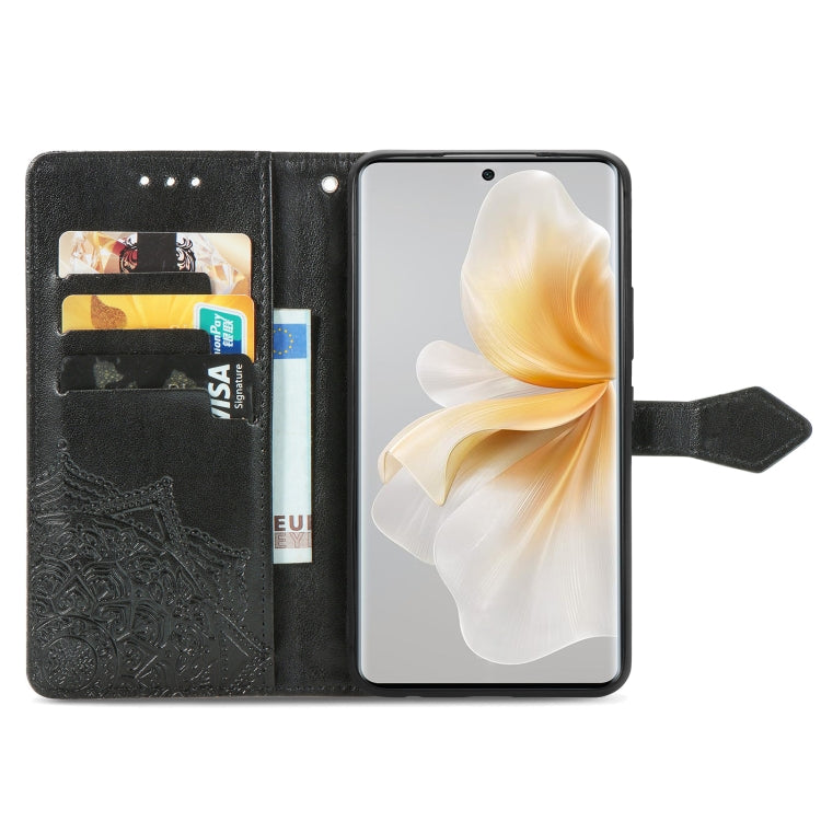 Funda de Cuero con Relieve de Flor de Mandala para Teléfono TCL 50 5G (Negro)