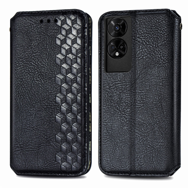 Funda de Cuero Magnética con Rejilla Cúbica para TCL 50 5G (Negra)