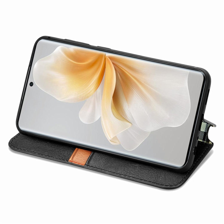Funda de Cuero Magnética Nxtpaper para TCL 50 Pro con Diseño de Cuadrícula Cúbica (Negra)