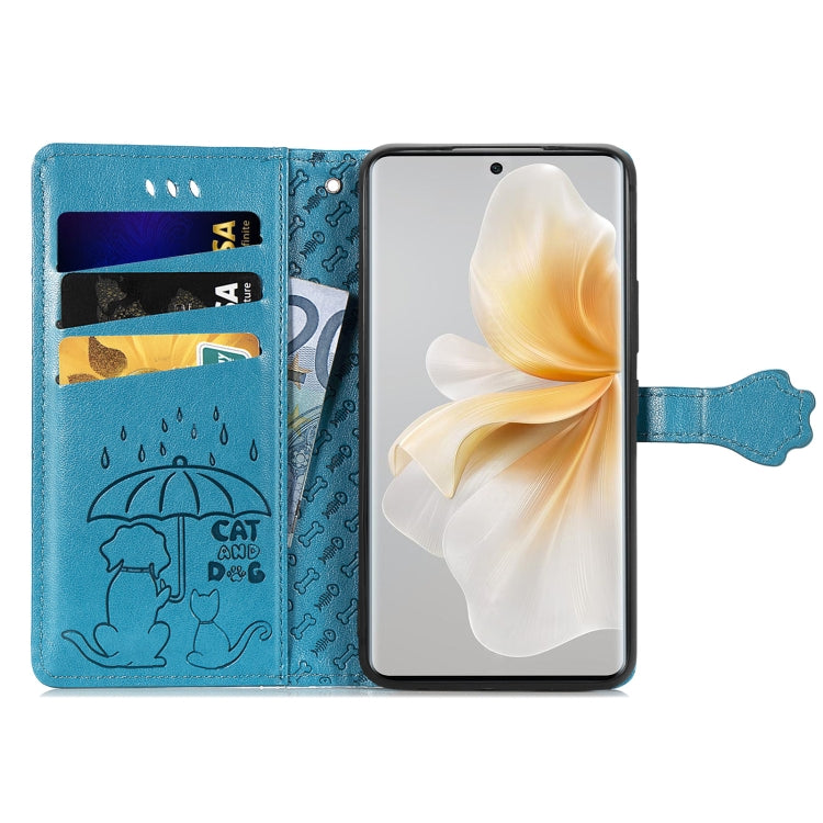 Funda de Cuero Nxtpaper con Relieve de Gato y Perro para TCL 50 Pro (Azul)