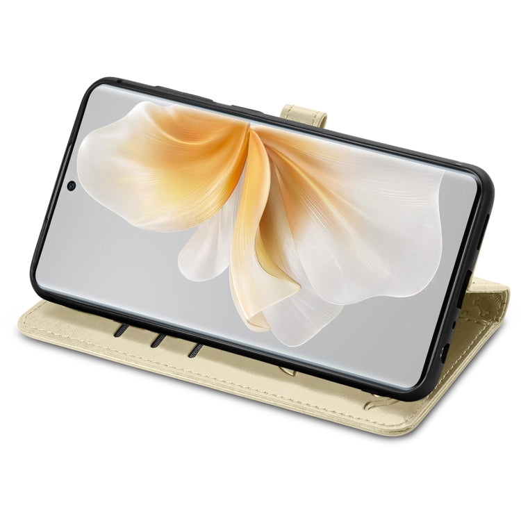 Funda de Cuero Nxtpaper con Relieve Gato y Perro para TCL 50 Pro (Dorada)