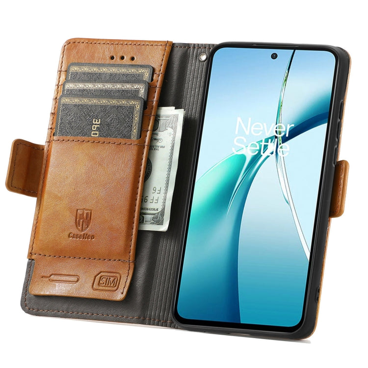Funda de Cuero Caseneo Splicing con Hebilla Magnética Doble para TCL 50 5G (Caqui)