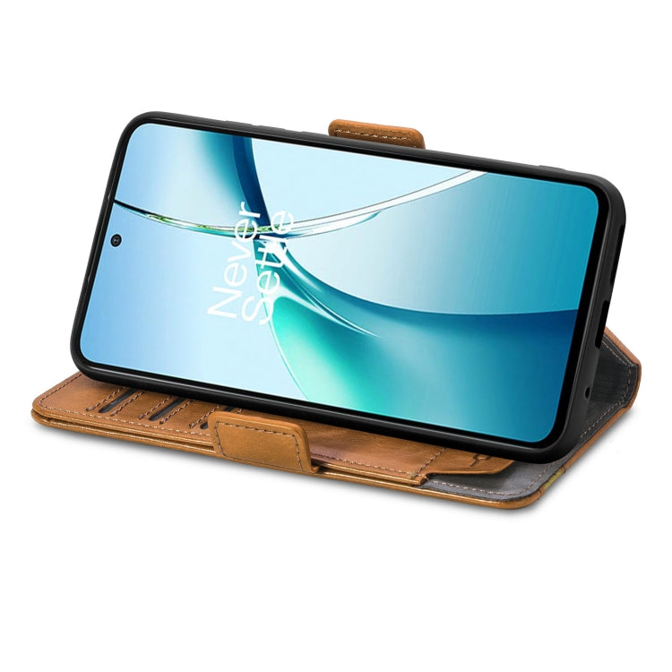 Funda de Cuero Caseneo Splicing con Hebilla Magnética Doble para TCL 50 5G (Caqui)