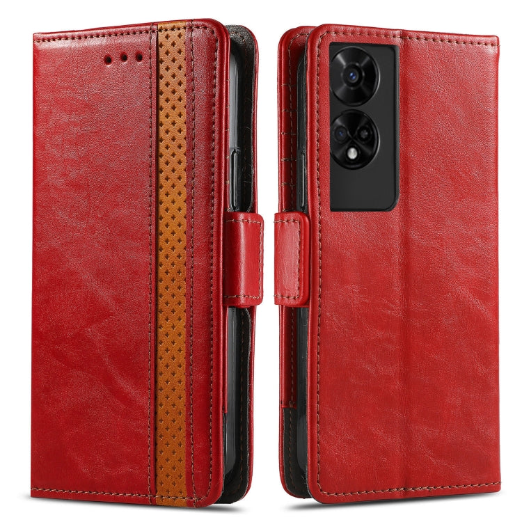 Funda de Cuero con Hebilla Magnética Doble para TCL 50 5G (Rojo)