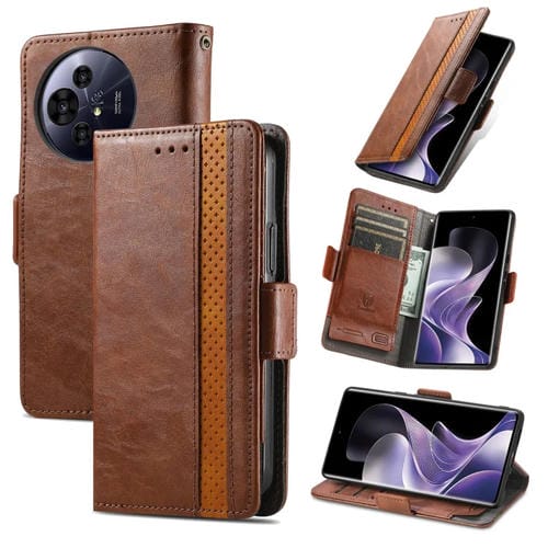 Funda de Cuero para TCL 50 Pro Nxtpaper Case Neo Splicing con Hebilla Magnética Dual (Marrón)