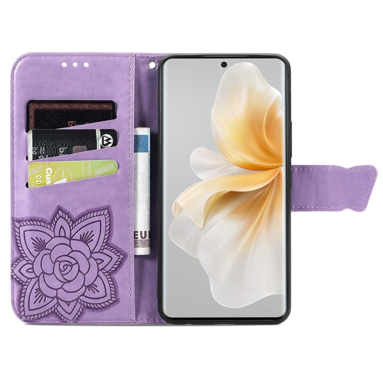 Funda de Cuero con Relieve Mariposa y Flor para TCL 50 5G (Lavanda)