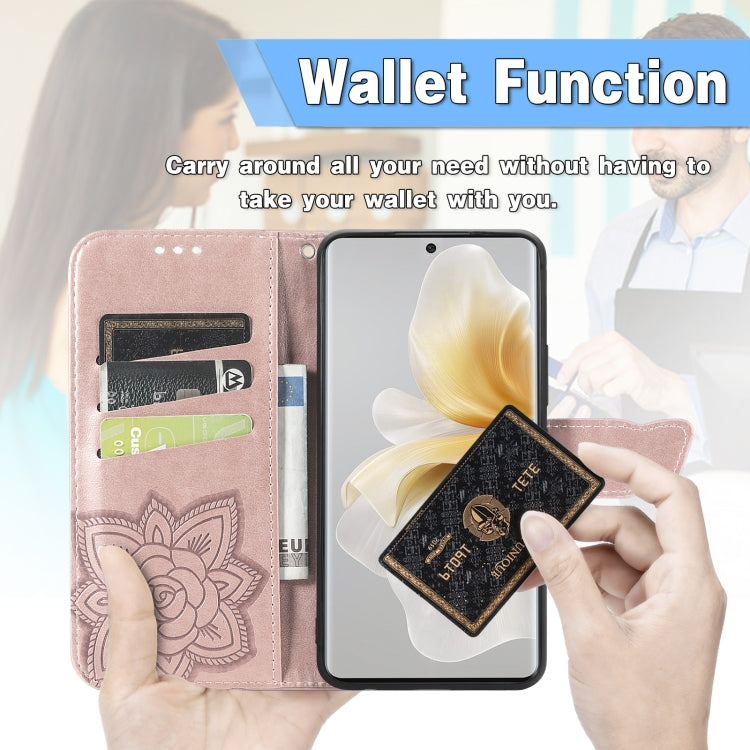 Funda de Cuero con Relieve Mariposa y Flor para TCL 50 Pro Nxtpaper (Lavanda)