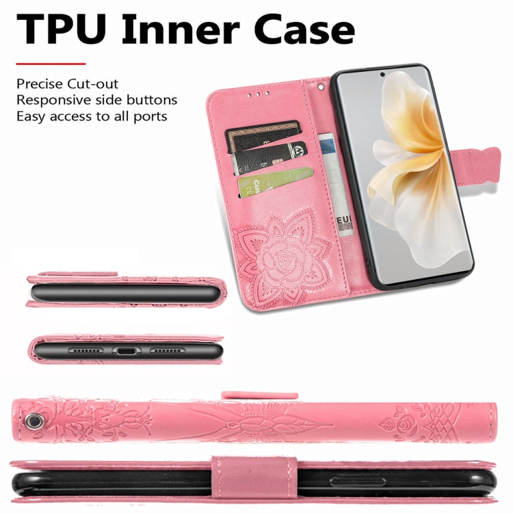 Funda de Cuero con Relieve Mariposa y Flor para TCL 50 5G (Lavanda)