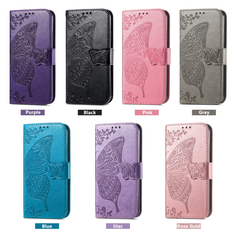 Funda de Cuero con Relieve Mariposa y Flor para TCL 50 5G (Lavanda)