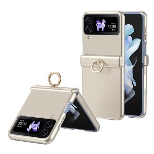 Estuche para Teléfono Samsung Galaxy Z Flip3 con Anillo Chapado y Película Integrada (Oro Champán)