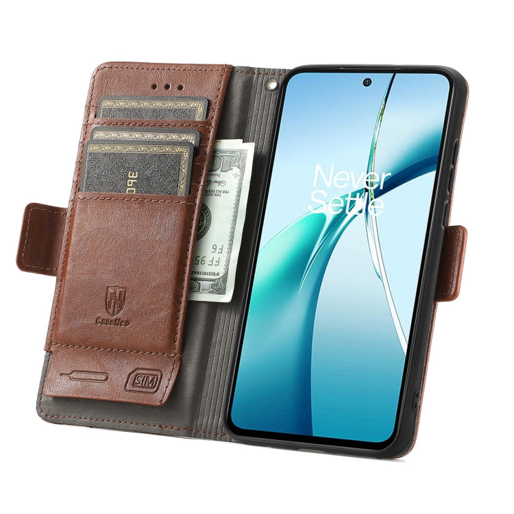 Funda de Cuero con Hebilla Magnética Doble para OnePlus Ace 3 Pro (Marrón)
