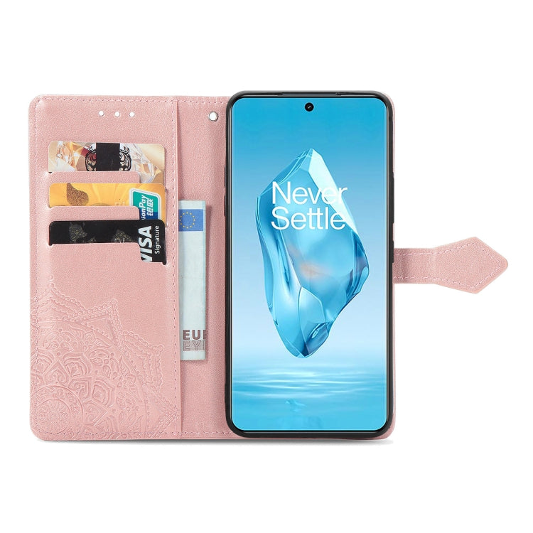 Funda de Cuero para OnePlus Ace 3 Pro con Relieve de Flor de Mandala (Oro Rosa)