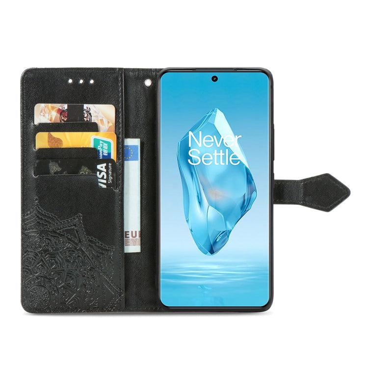 Funda Cuero con Relieve Flor Mandala para OnePlus Ace 3 Pro (Negra)