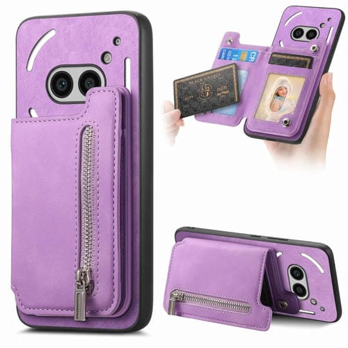 Estuche para Teléfono Nothing Phone 2A con Cremallera y Tarjetero (Morado)
