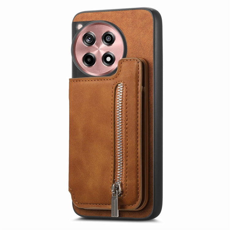 Funda para Teléfono OnePlus Nord Ce4 Ace 3V con Cremallera y Tarjetero Retro (Marrón)