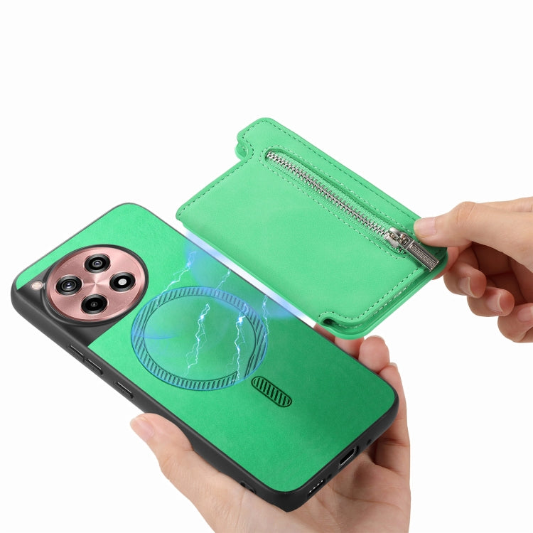 Funda para Teléfono OnePlus Ace 3 5G/12R 5G con Cremallera Magsafe Retro (Verde)