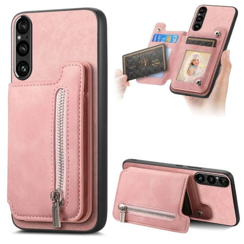 Funda para Teléfono Sony Xperia 1 V con Cierre Magsafe y Ranura para Tarjeta (Rosa)