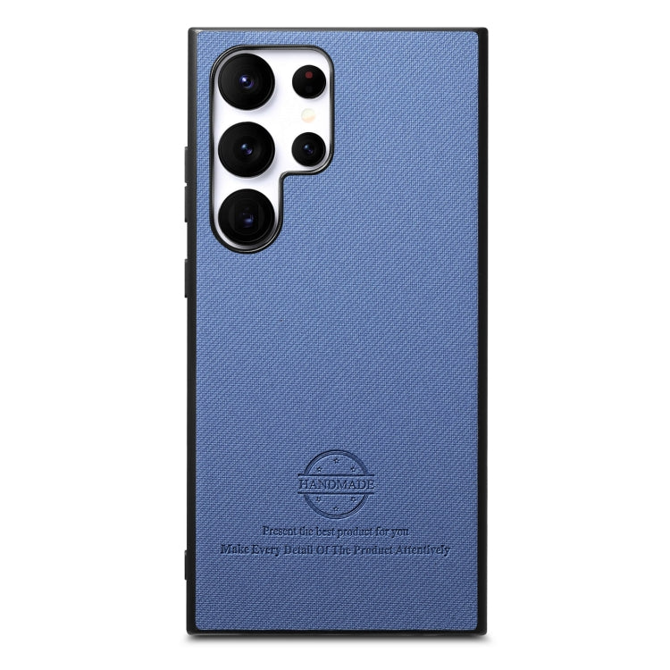 Funda para Teléfono Samsung Galaxy S23 Ultra 5G Parte Trasera Piel de Cuero y Tela de Sarga (Azul)