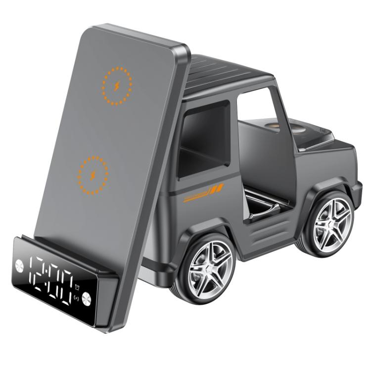 Altavoz Bluetooth G63 6 en 1 con Luz Ambiental Reloj y Cargador Inalámbrico 15 W (Naranja)