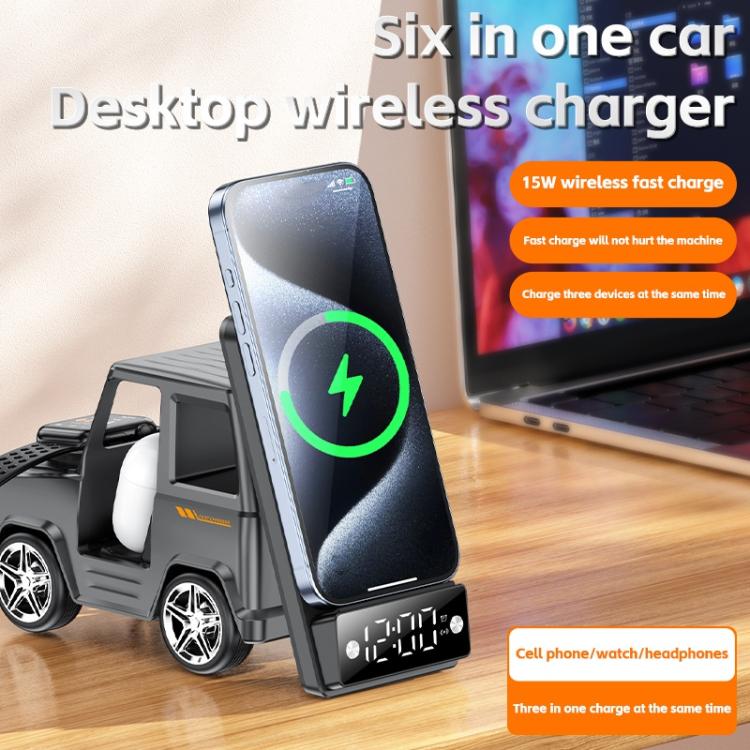 Altavoz Bluetooth G63 6 en 1 con Luz Ambiental Reloj y Cargador Inalámbrico 15 W (Naranja)