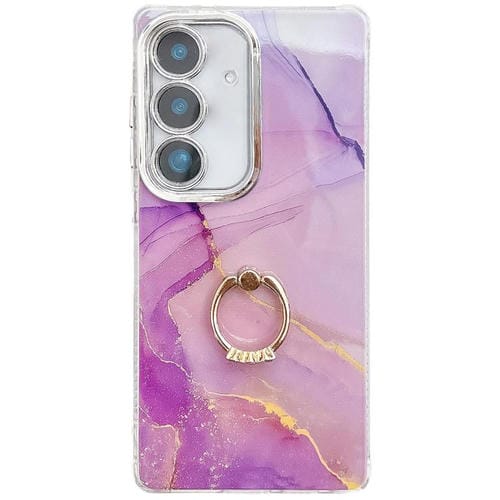 Funda para Teléfono Samsung Galaxy A25 5G con Soporte de Anillo y Textura Mármol Galvanizado (Dorado, Morado, Rojo)