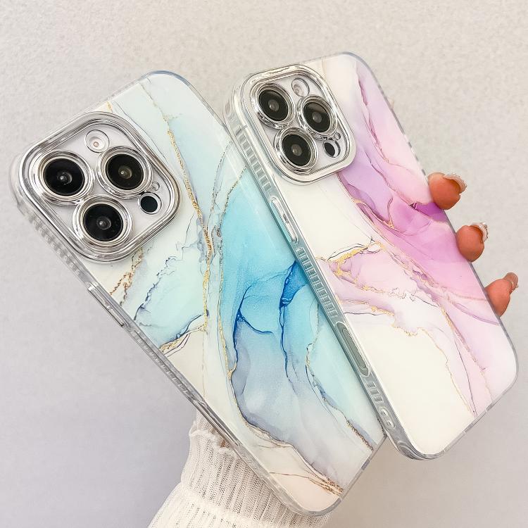 Funda para Teléfono iPhone 16 Plus Textura Mármol Galvanizado (Azul)