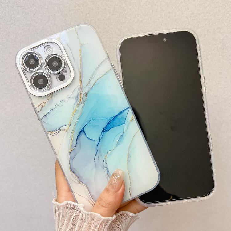 Funda para Teléfono iPhone 14 Pro Max Textura Mármol Galvanizado (Azul Verde)