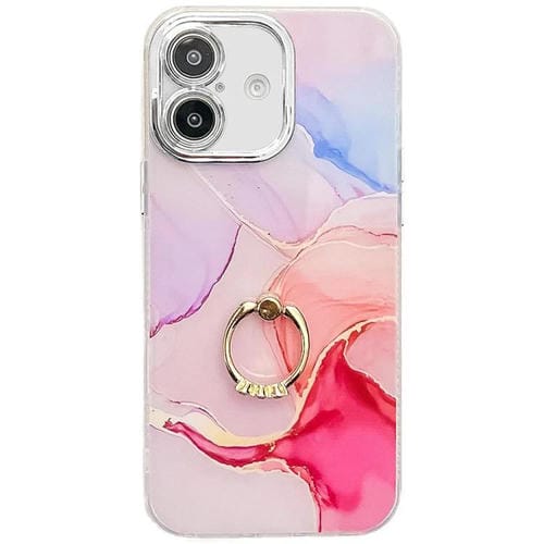 Funda para Teléfono iPhone 16 Plus con Soporte de Anillo Textura Mármol Galvanizado (Rojo S7)