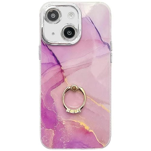 Funda para Teléfono iPhone 13 con Soporte de Anillo Textura Mármol Galvanizado (Dorado, Morado, Rojo)