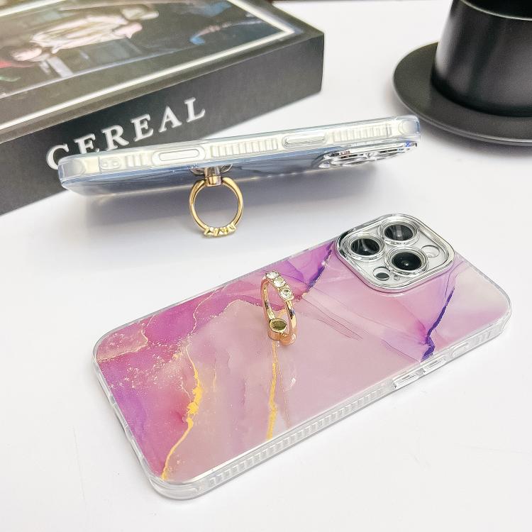 Funda para teléfono iPhone 15 Pro Max con soporte de anillo y textura de mármol galvanizado (Blanco S8)
