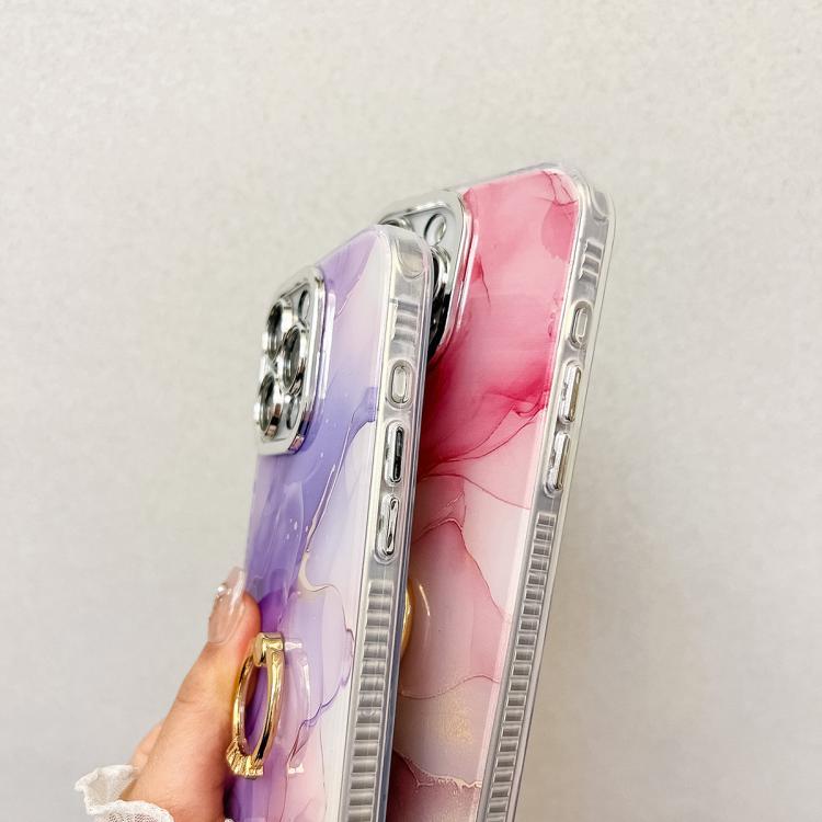 Funda para Teléfono iPhone 16 Plus con Soporte de Anillo Textura Mármol Galvanizado (Rojo S7)