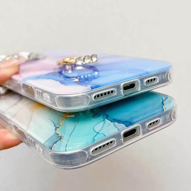 Funda para Teléfono iPhone 14 con Soporte de Anillo Textura Mármol Galvanizado (Dorado)