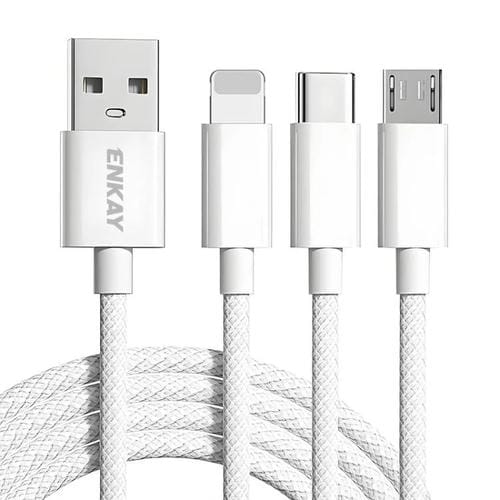 Cable de Datos USB a Micro USB 8 Pines Tipo C Enkay CB173 3 en 1 60 W (Blanco)