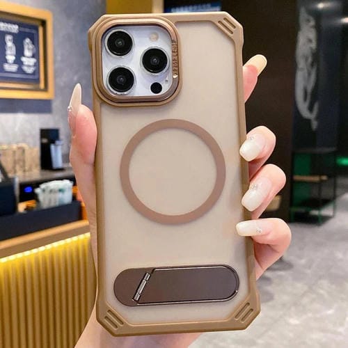 Funda para Teléfono PC Magsafe sin Marco con Tacto de Piel y Soporte Plegable para iPhone 13 Pro Max (Dorado del Desierto)