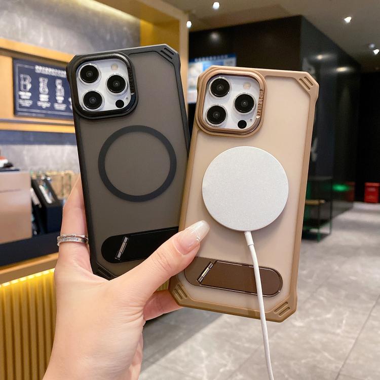 Funda para Teléfono PC Magsafe sin Marco Tacto de Piel Soporte Plegable para iPhone 14 (Gris)