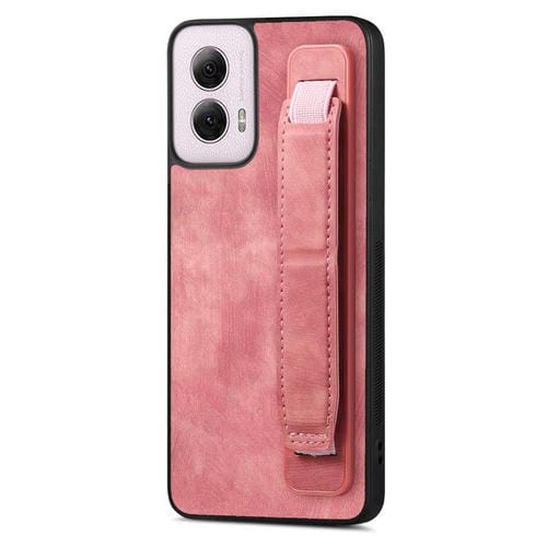 Funda de Cuero con Correa para Muñeca Motorola Moto G Power 5G (2024) (Rosa)