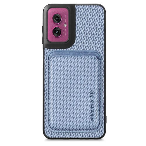 Funda para Teléfono Motorola Moto G55 con Tarjetero Cuero Fibra de Carbono y Magsafe (Azul)