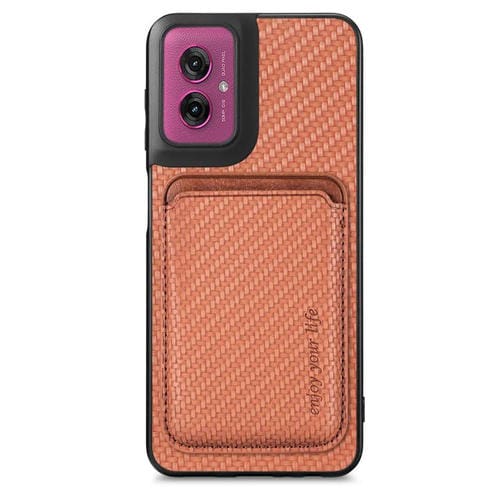 Funda para Teléfono Motorola Moto G55 con Tarjetero Cuero Fibra de Carbono y Magsafe (Marrón)