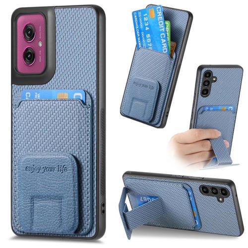 Funda Plegable para Motorola Moto G55 con Soporte para Tarjetas de Fibra de Carbono (Azul)