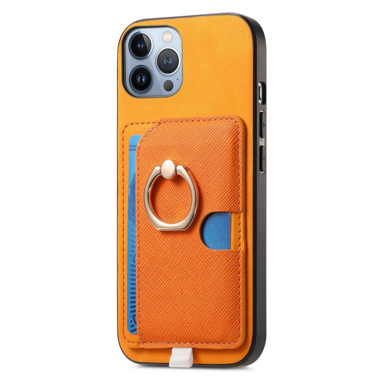 Funda para Teléfono Magsafe iPhone 12 Pro Max Anillo Lateral Cuero Cruz Retro (Amarillo)