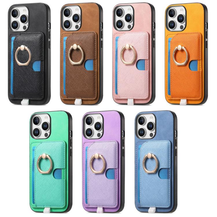 Funda para iPhone 11 con Ranuras para Tarjetas Diseño Retro Cruz Anillo Lateral (Morado)