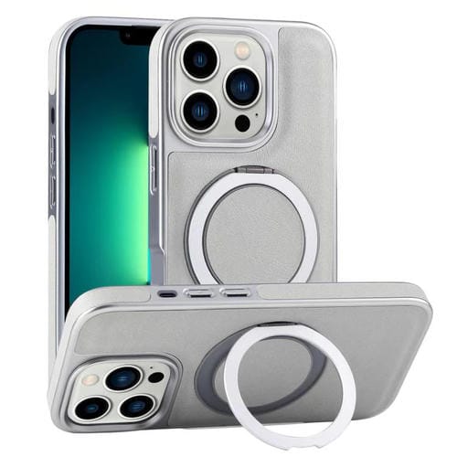 Funda para Teléfono Magsafe Giratoria Cuero Granulado iPhone 13 Pro Max (Verde Grisáceo)