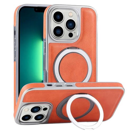 Funda para Teléfono con Soporte Magsafe Giratorio de Cuero Granulado para iPhone 13 Pro Max (Naranja)