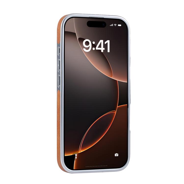 Funda para teléfono con soporte Magsafe giratorio de cuero granulado para iPhone 14 Pro Max (Naranja)