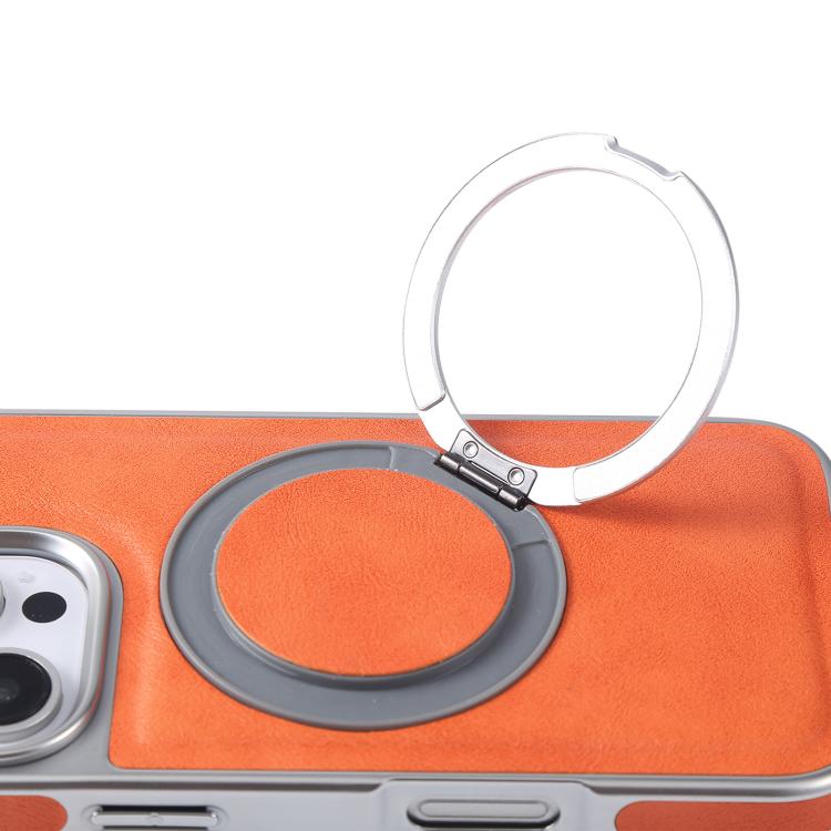 Funda para Teléfono Piel Granulada Chapada con Soporte Magsafe Giratorio para iPhone 14 (Marrón)